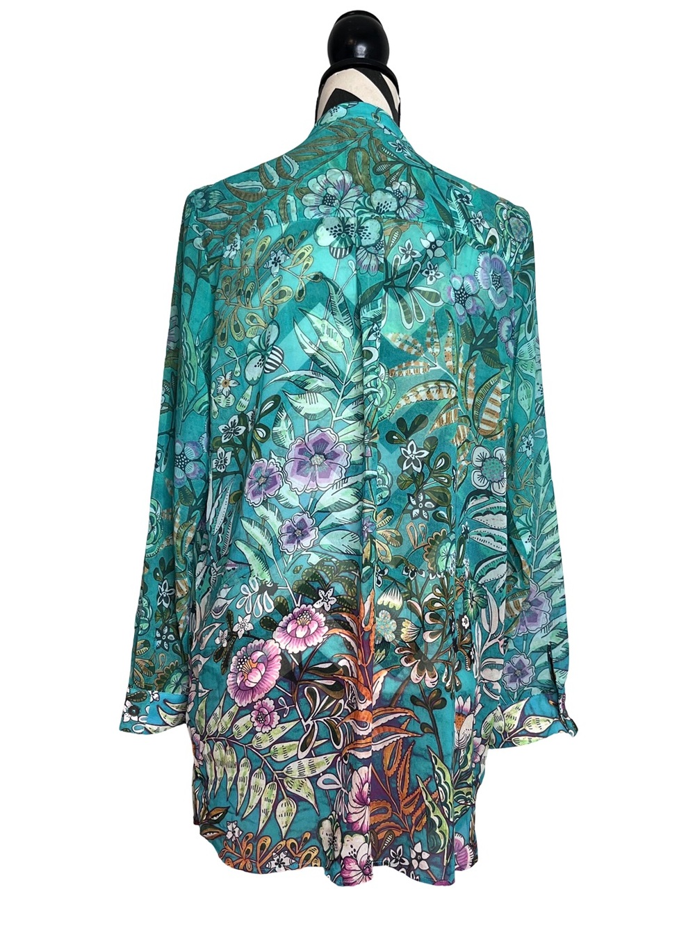 Soft Surroundings Luau Garden Floral Sheer Pintuck Button Front Blouse Sz L - Picture 2 of 14